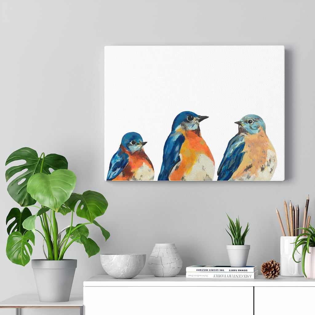 Three Bluebirds on Canvas Gallery Wrap