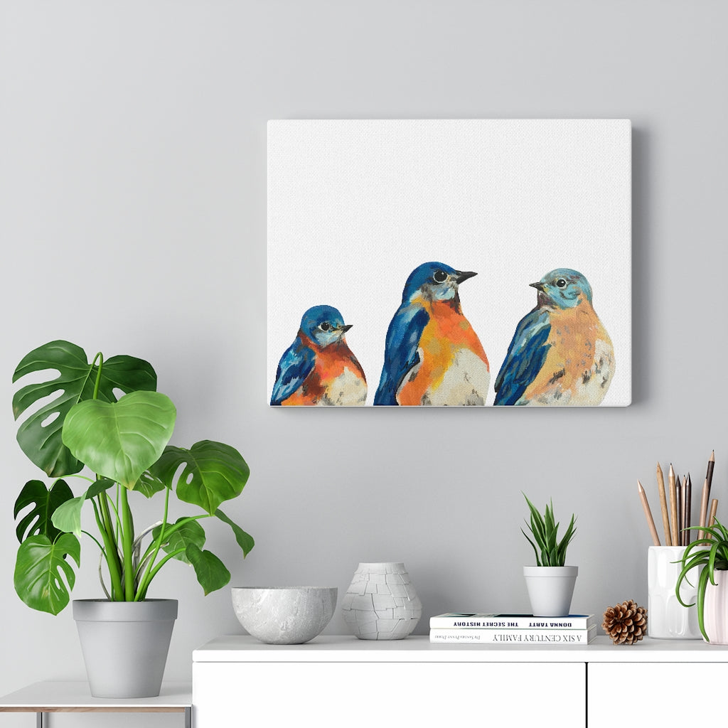 Three Bluebirds on Canvas Gallery Wrap