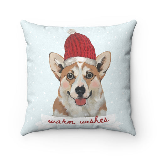 Holiday Pups - Corgi Faux Suede Square Pillow