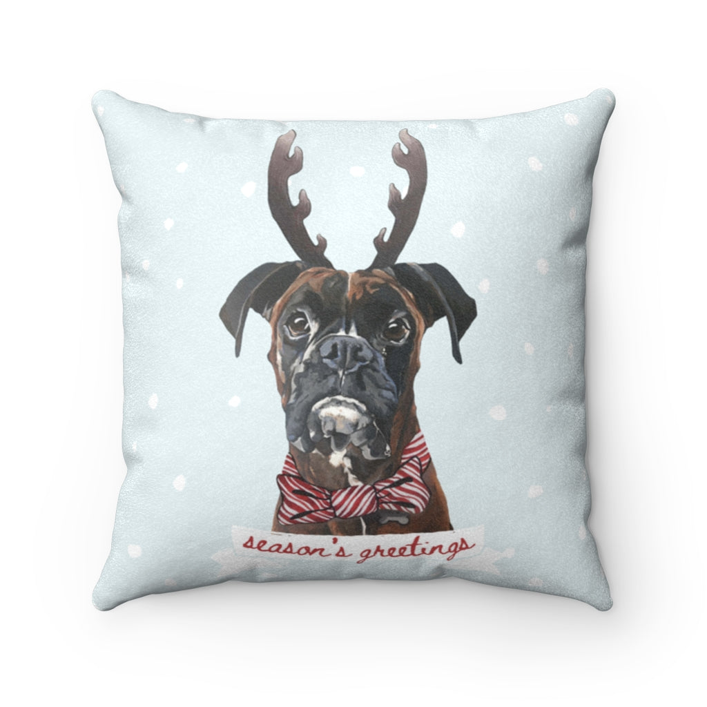 Holiday Pups - Boxer Faux Suede Square Pillow