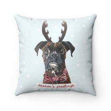 Load image into Gallery viewer, Holiday Pups - Boxer Faux Suede Square Pillow