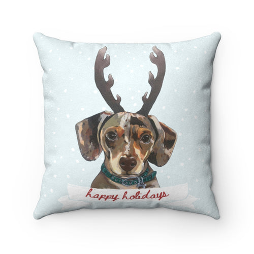 Holiday Pups - Dachshund Faux Suede Square Pillow