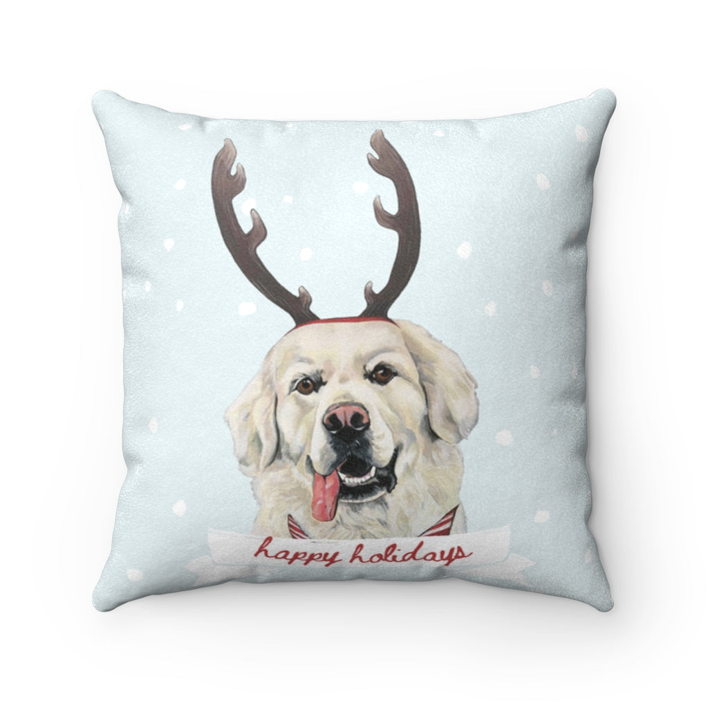 Holiday Pups - Golden Retriever Faux Suede Square Pillow Tucker