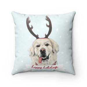 Holiday Pups - Golden Retriever Faux Suede Square Pillow Tucker