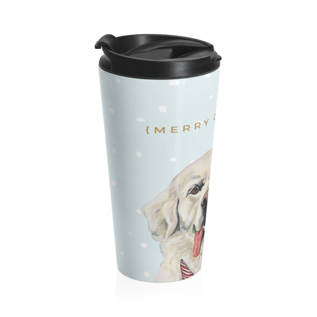 Holiday Pups Stainless Steel Travel Mug - Golden Retriever
