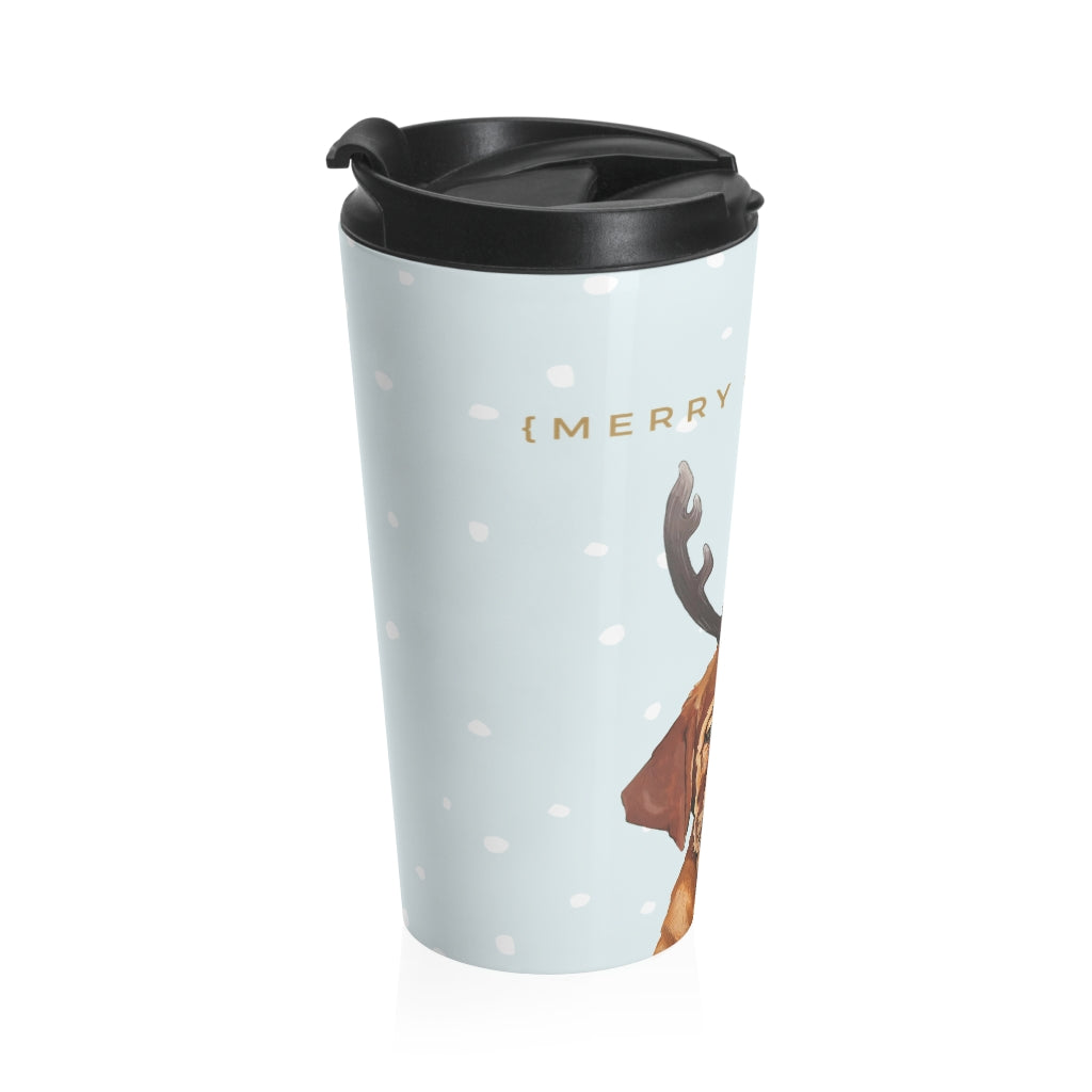 Holiday Pups Stainless Steel Travel Mug - Auggie