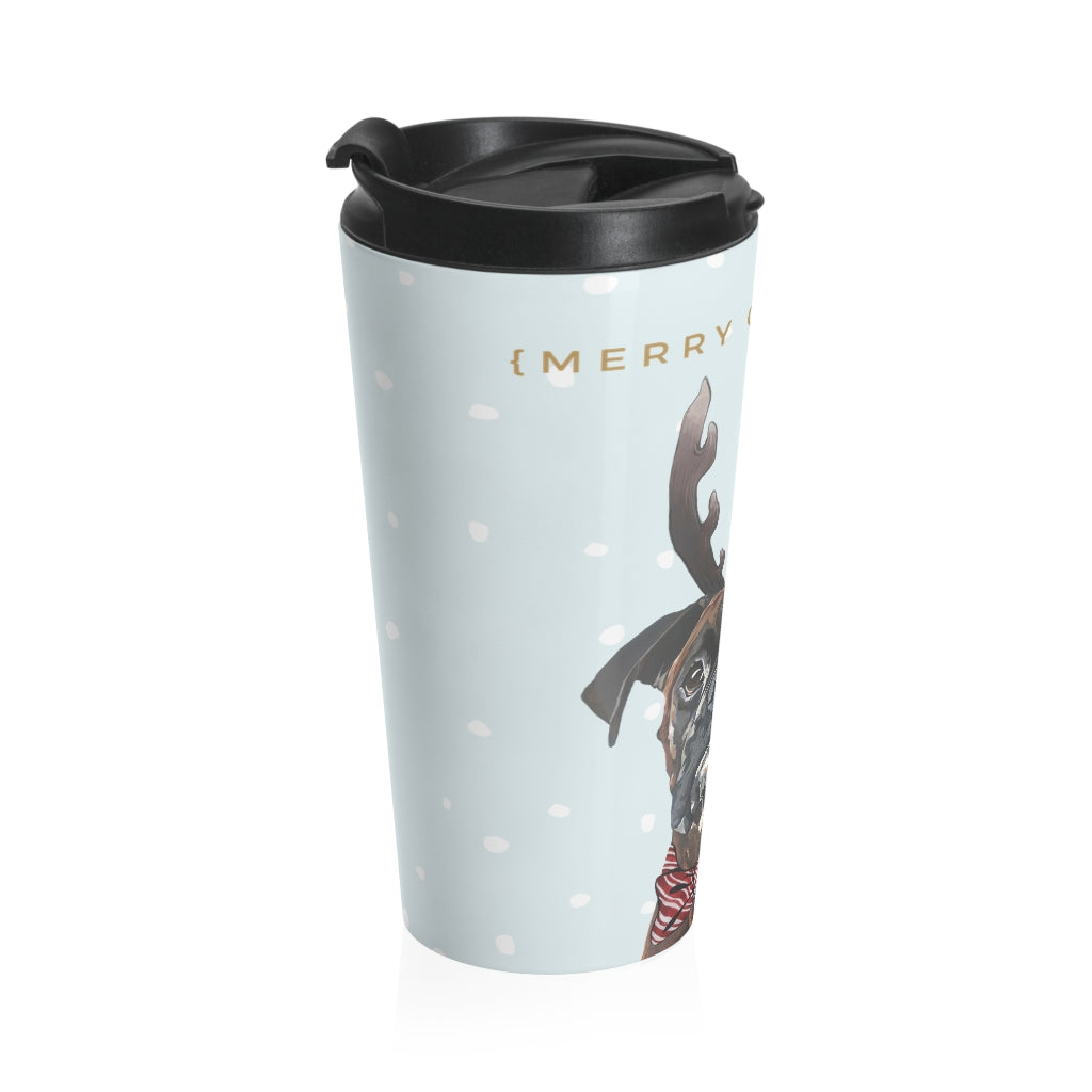 Holiday Pups Stainless Steel Travel Mug - Boxer