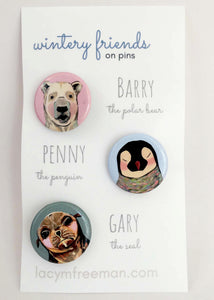 Wintery Friends on Pins - Set of 3 Pins