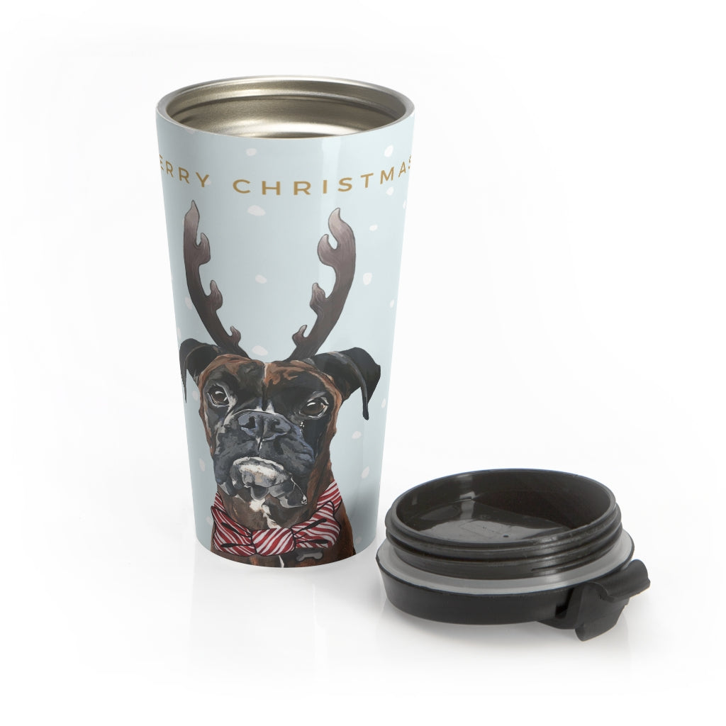 Holiday Pups Stainless Steel Travel Mug - Boxer