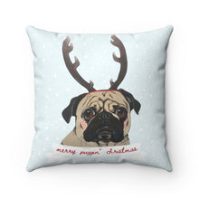 Load image into Gallery viewer, Holiday Pups - Merry Puggin&#39; Christmas Faux Suede Square Pillow