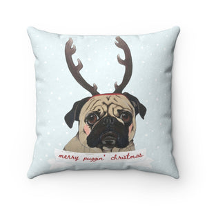 Holiday Pups - Merry Puggin' Christmas Faux Suede Square Pillow