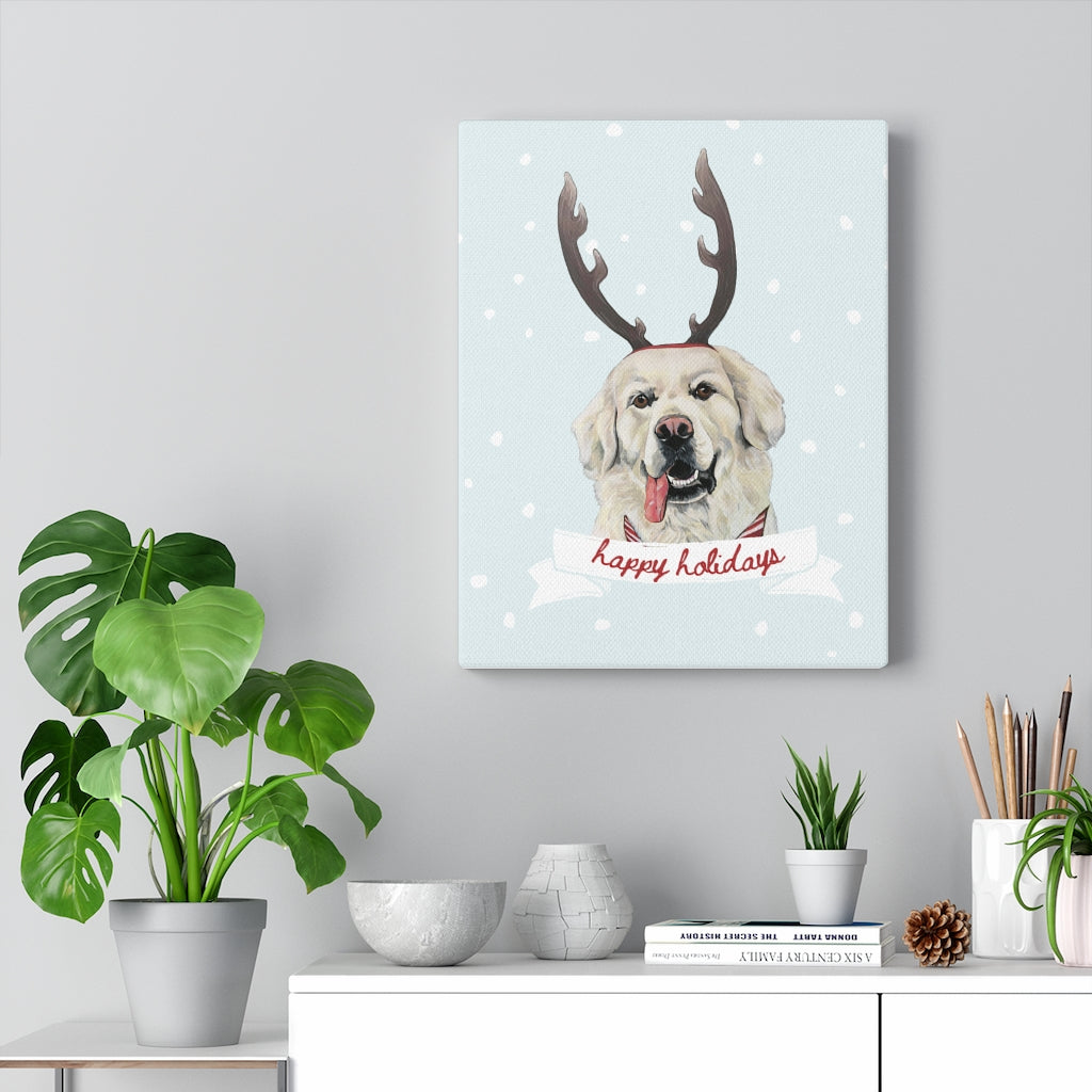 Holiday Pups - Golden Retriever on Canvas Gallery Wrap