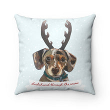 Load image into Gallery viewer, Holiday Pups - Dachshund Through the Snow Faux Suede Square Pillow