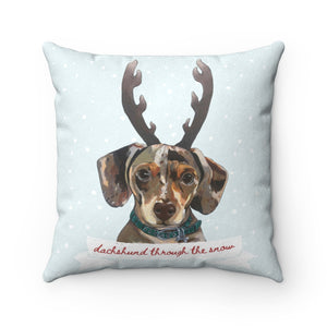Holiday Pups - Dachshund Through the Snow Faux Suede Square Pillow